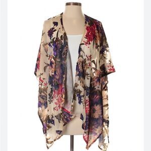 Woven Heart Floral Tan Kimono One Size